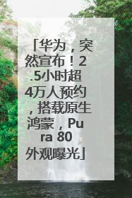华为，突然宣布！2.5小时超4万人预约，搭载原生鸿蒙，Pura 80外观曝光