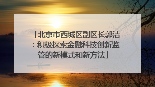 北京市西城区副区长郭洁：积极探索金融科技创新监管的新模式和新方法