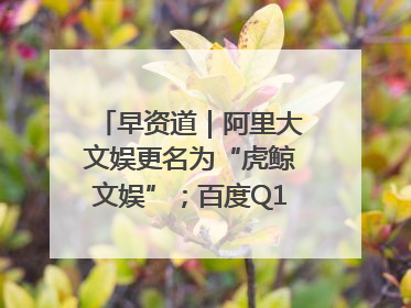 早资道｜阿里大文娱更名为“虎鲸文娱”；百度Q1总营收325亿元超预期