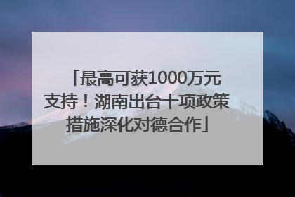 最高可获1000万元支持！湖南出台十项政策措施深化对德合作
