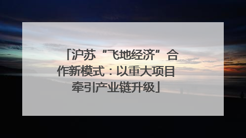 沪苏“飞地经济”合作新模式：以重大项目牵引产业链升级